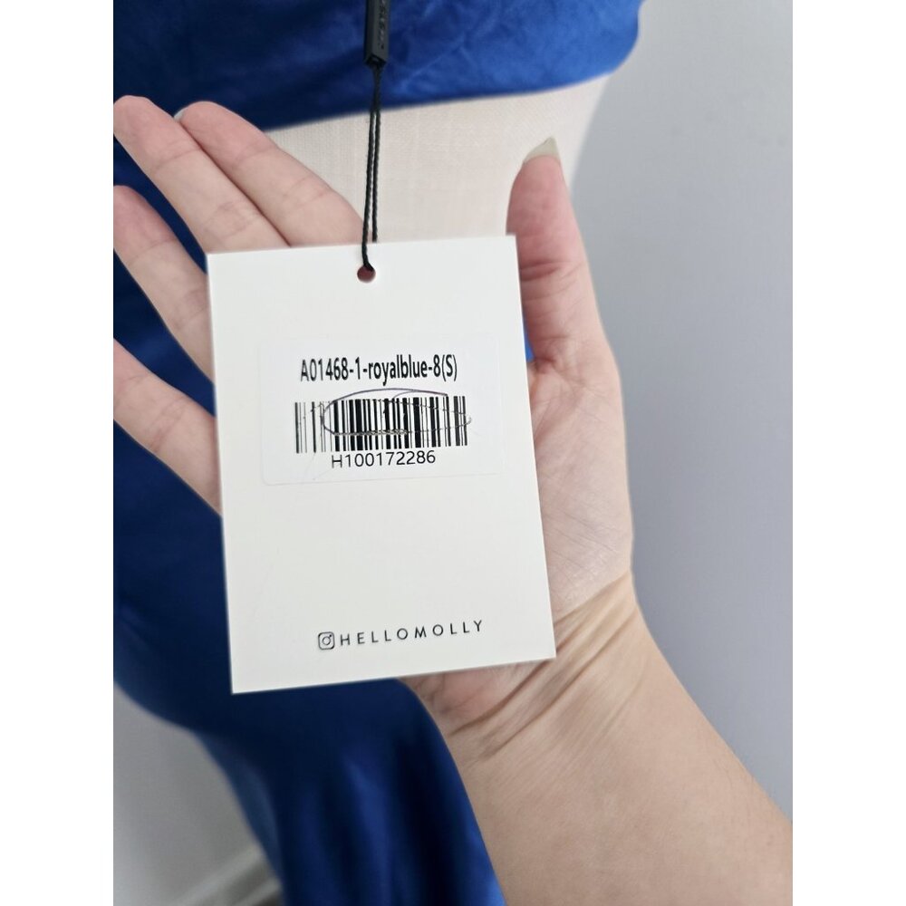 Hello Molly Oceanic Eyes Satin Royal Blue Cut Out Slit Sleeveless Maxi Dress S 4 - Picture 10 of 15